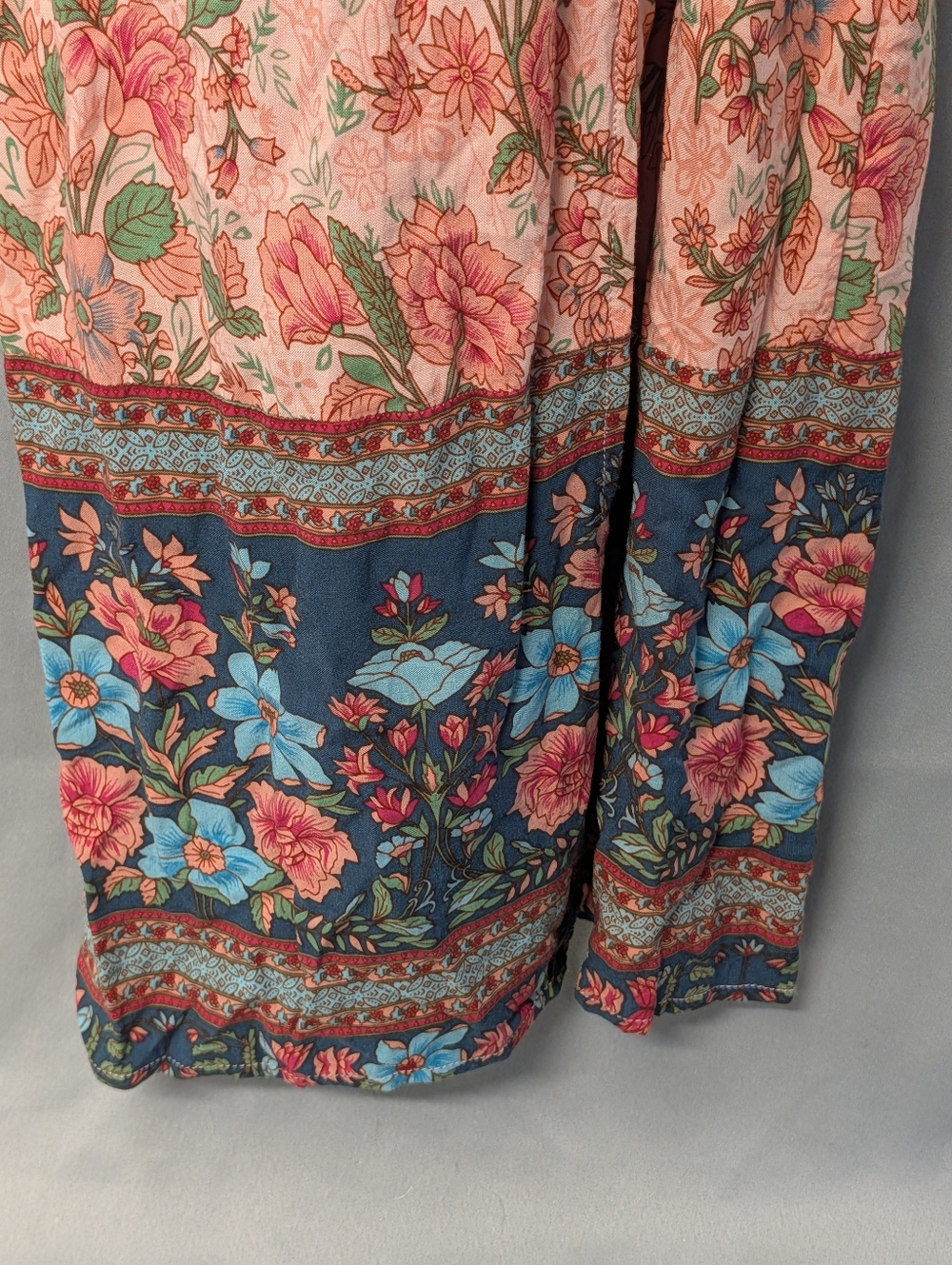 Bohemian Peach Floral Wrap And Tie Maxi Dress with Contrasting Border Size L - Picture 9 of 16